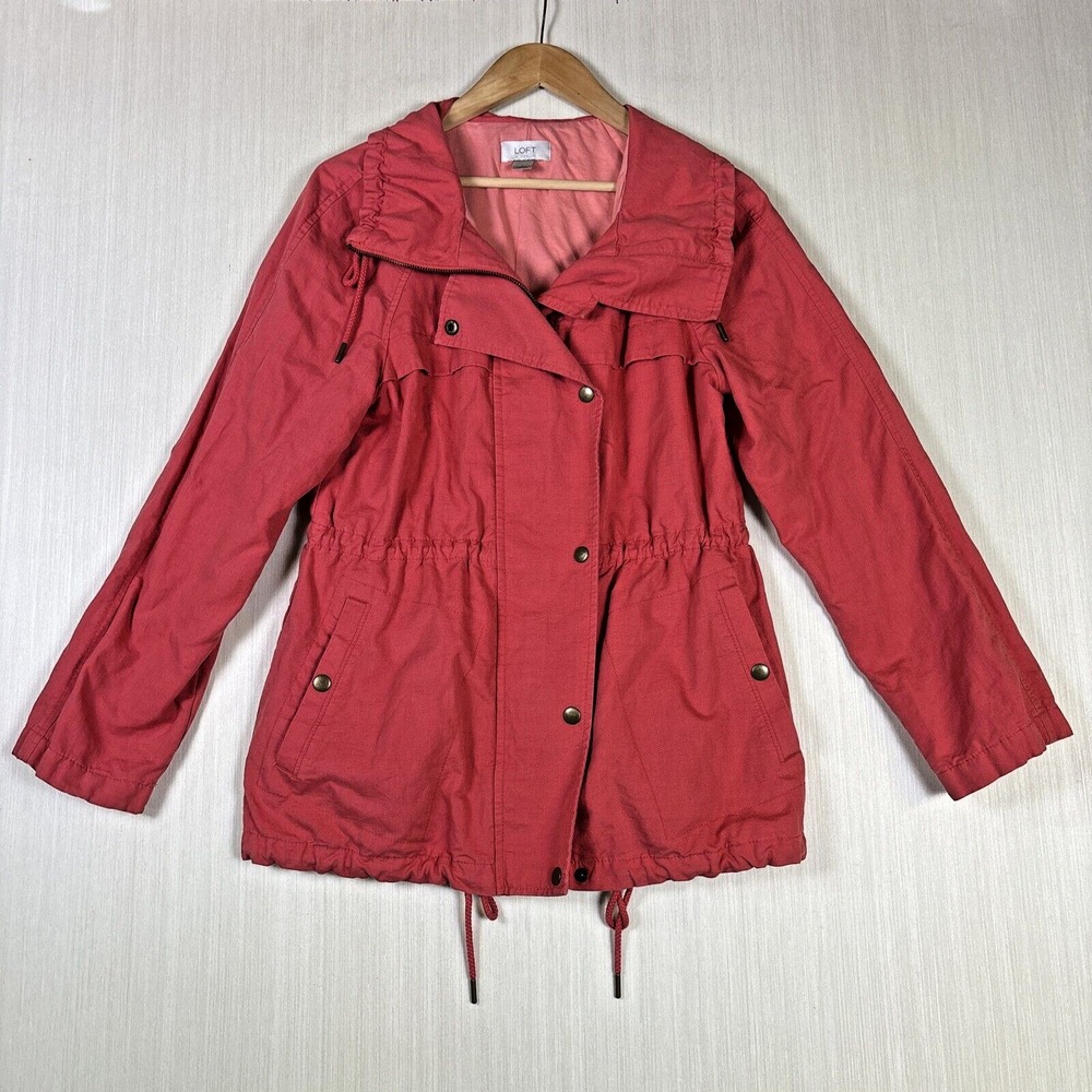 LOFT Ann Taylor Jacket Sz S Coral Pink‎ Utility Anorak Linen Blend Coat